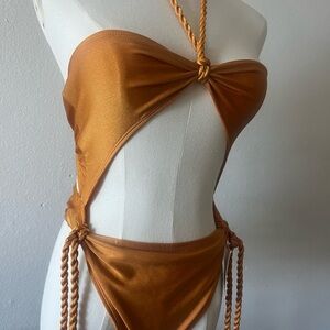 Tie-Front Cutout Bikini Set in Copper